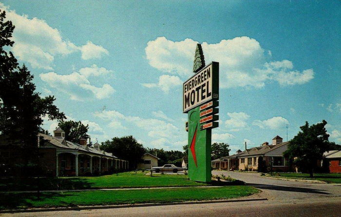 Evergreen Motel - Old Postcard And Promos (newer photo)